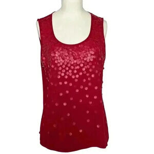Chico’s Red SleevelessTop with Faux Leather Accents Size 1